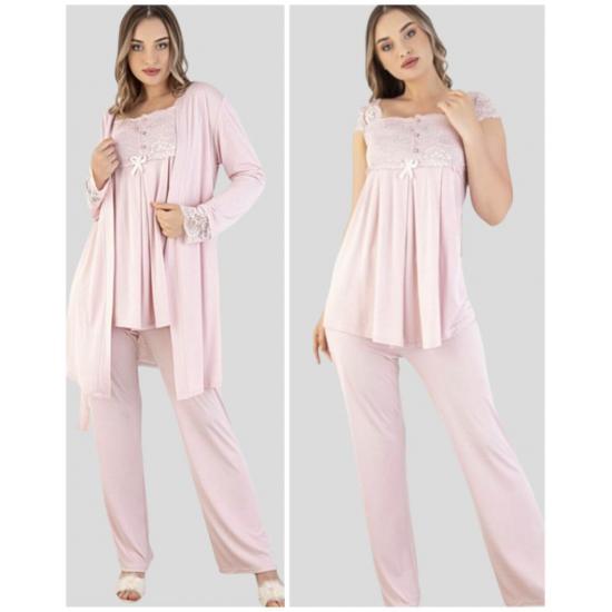 Duchesse 32001 Pudra Hamile Lohusa 3 Lü Pijama Sabahlık Tk